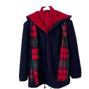 Authentic Mackintosh Vestcoat Women's Navy Red Made in USA Vintage Size Small M